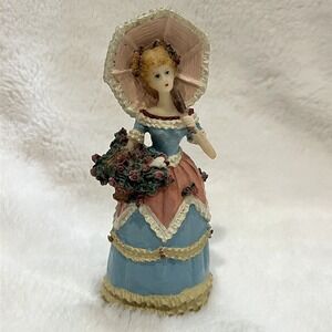 Vintage Victorian Lady Figurine Holding Basket of Roses VTG EUC